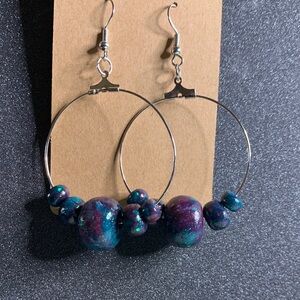 Elegant Blue and Purple Beaded Hoop Earrings